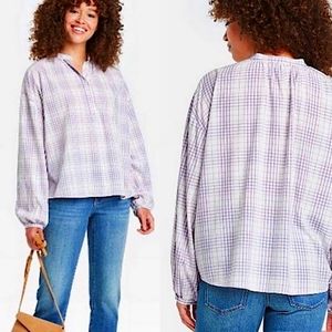 NWT UNIVERSAL THREAD LILAC BALLOON SLEEVE PLAID TOP